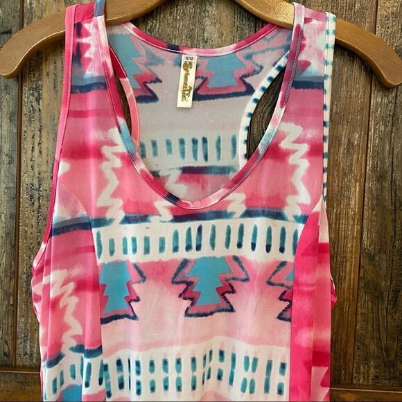 Shoreline Sz S/M Pink Aztec Lightweight Racerback Swim Cover Up Casual Dress - Picture 7 of 9
